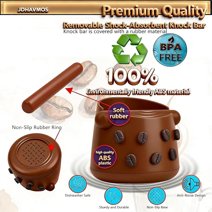5-Inch Espresso Knock Box, Holds 15+ Coffee Pucks with Barista Towels, Removable Knock Bar & Anti-Slip Base, Espresso Machine Accessories for Home/Office (Classic Brown)