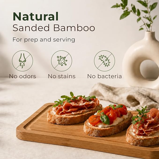 Wooden Cutting Board Set of 3 – Bamboo Wood Cutting Boards for Kitchen | with Deep Juice Grooves & Built-In Handles – Large, Non-Toxic, Easy to Clean Chopping Boards for Meat, Vegetables & Fruits