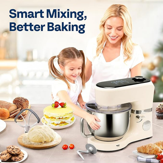 VIVOHOME Stand Mixer with Fermentation, One-Touch Presets Electric Dough Mixer with 6 Qt Bowl, Kitchen Standing Mixer for Baking, Cake with Flex Edge Beater, Bread Hook, Whisk, White