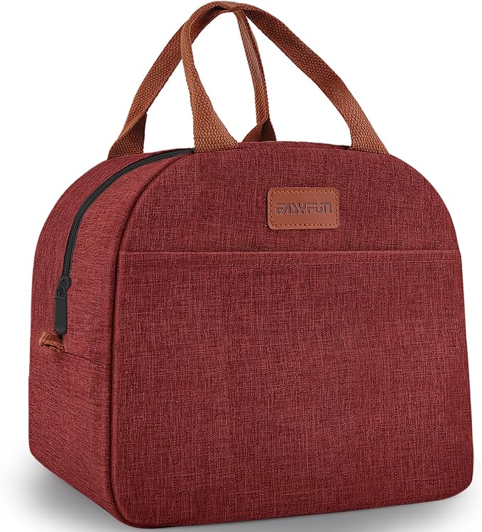 Lunch Bag for Women & Men Adult Insulated Lunch Box, Small Leakproof Cooler Food Lunch Containers Reusable High Capacity Lunch Tote Bags for Work, Travel, Outdoor - Wine Red