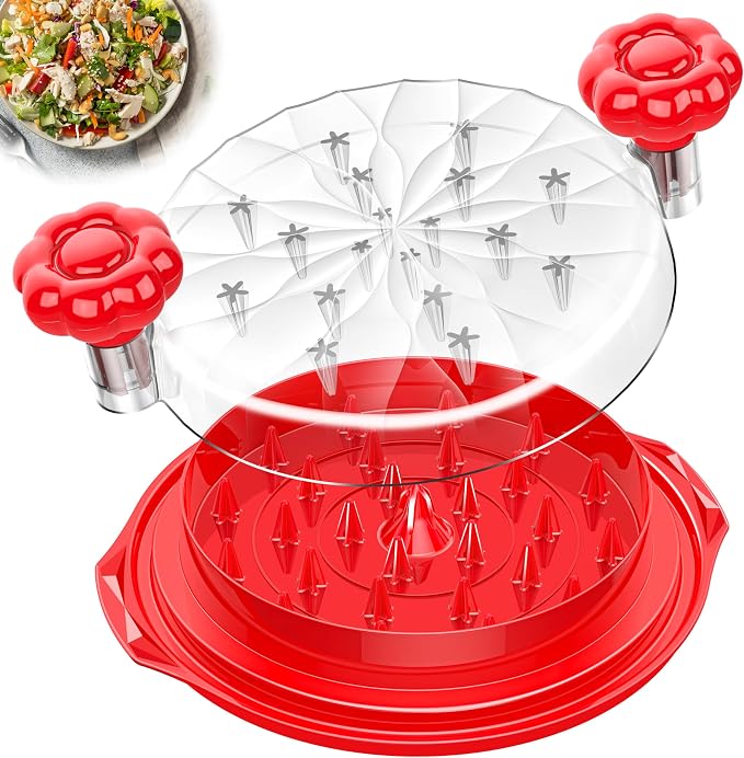 Chicken Shredder Tool Twist Large - Meat Shredders for Chicken Breast | 10'' Pro Visible Kitchen Gadgets Grinder Machine with Brush,Strong Anti-Slip Strip,Ergonomic Handle,BPA Free (Red)