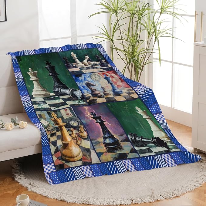 Yibuda Chess Blanket Chess Board Flannel Plush Throw Blanket Cozy Board Game Decor Fleece Stuff Blanket Gifts for Lover Girls Boys Kids Adults Women Bed Travel 60"x80"