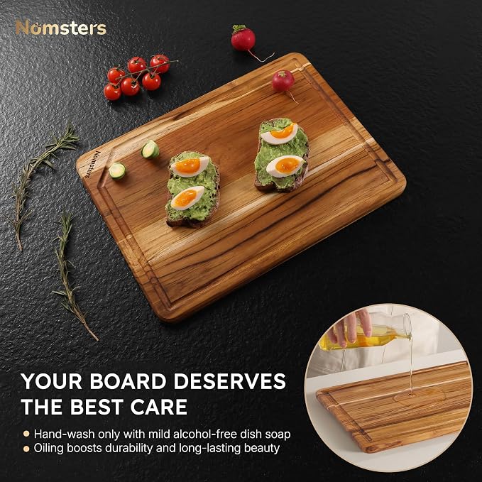 15" Teak Wood Cutting Boards for Kitchen Wooden Chopping Board Non Toxic | Charcuterie Board, Serving, Heavy Duty, Over Sink, Non Slip, Wooden Chopping Board, Small Wooden Chopping Board, Kitchen Gift