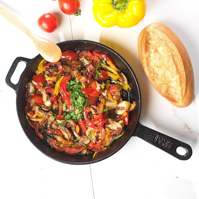 ESTAS 8 Inch Cast Iron Skillet – Pre-Seasoned Cast Iron Frying Pan for Searing, Frying & Baking – Oven, Stovetop, Grill & Campfire Safe – Heavy-Duty Even-Heat Cookware
