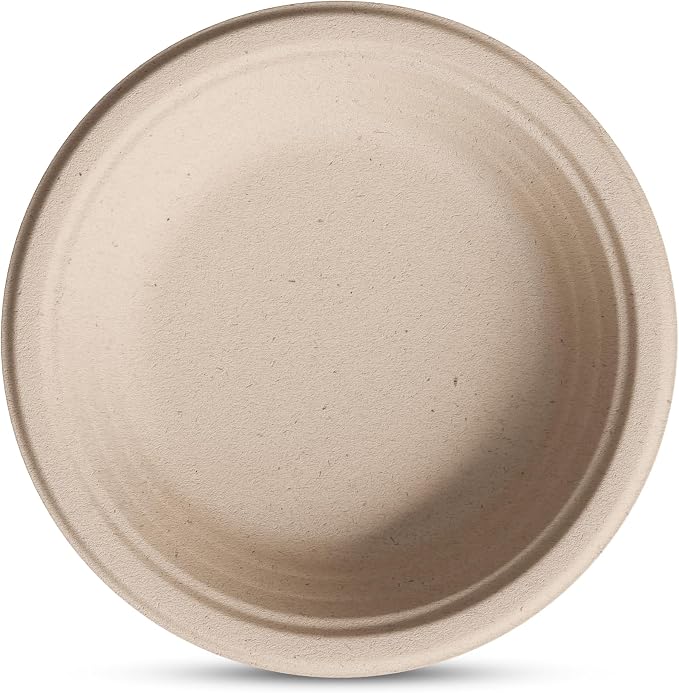 100% Compostable Deep Dish Plates - 9 Inch [125-Pack] Heavy Duty Brown | Eco-Friendly Biodegradable Sugarcane Bagasse Dinner Plates, PFAS-Free & BPI Certified Unbleached Party Supplies, Stack Man