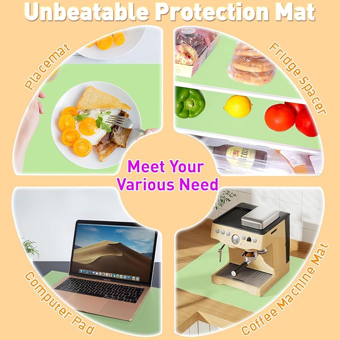 Silicone Placemat Set of 4,Heat Resistant Non-Slip Silicone Mat for Dining Table and Kitchen,Waterproof Wipeable Easy Clean Table Mat 15.8"x11.8" Ultra-Thin Semi-Transparent (Bright Green)
