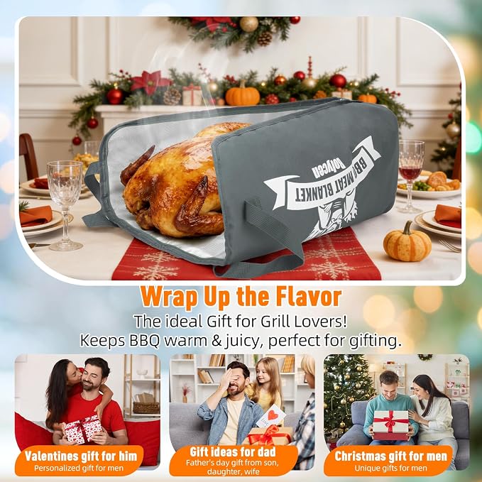 Upgraded BBQ Blanket for Resting Meat -Smoker Accessories Insulated Meat Resting Bag with Wide Mouth for Brisket/Steak/Pork Shoulder/Turkey - BBQ Accessories Grilling Gifts for Men (Gray, 21inch)