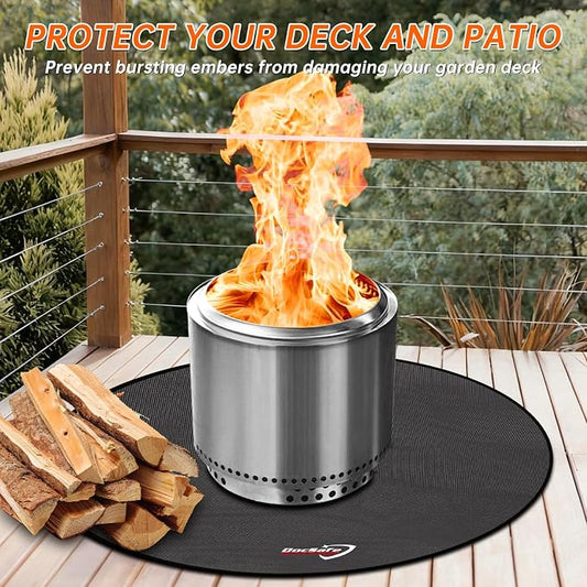 DocSafe 36" Fire Pit Mat for Solo Stove Bonfire,4 Layers Double-Sided Fireproof Under Grill Mat Protector for Deck,Patio,Round BBQ Mat Indoor Fireplace Pad for Solo Stove Accessories,Easy to Clean