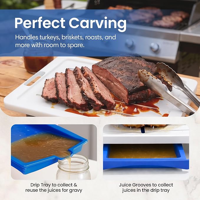 Large Cutting Board - XL Meal Prep System with Juice Groove, Spikes, Drip Tray & Removable BPA Free Cutting Board - Patented Multi-Feature Design Carving Board - BBQ Essential & Kitchen Gifts
