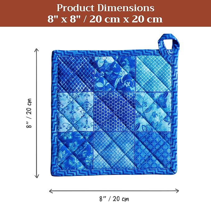 Maison d' Hermine Pot Holders 100% Cotton Potholders (8" x 8", Pack of 1) | Heat Resistant Hot Pads with Loop BBQ Cooking Baking Farmhouse Kitchen Handling Hot Pans Spring Summer - Indigo Love