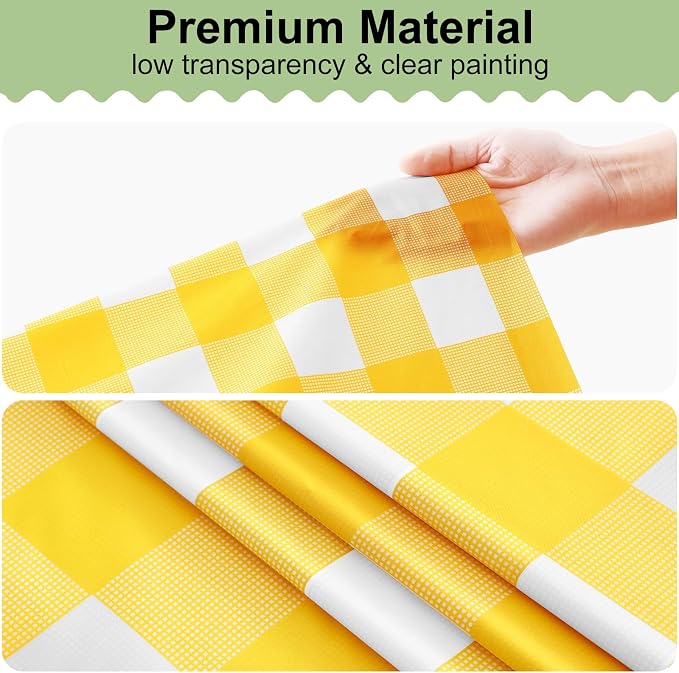 6 Packs Buffalo Disposable Table Cloth, 54 x 108 Inch Waterproof Plastic Tablecloth, Rectangle Yellow and White Checkered Table Covers for Picnic, Birthday, Party, Back to School