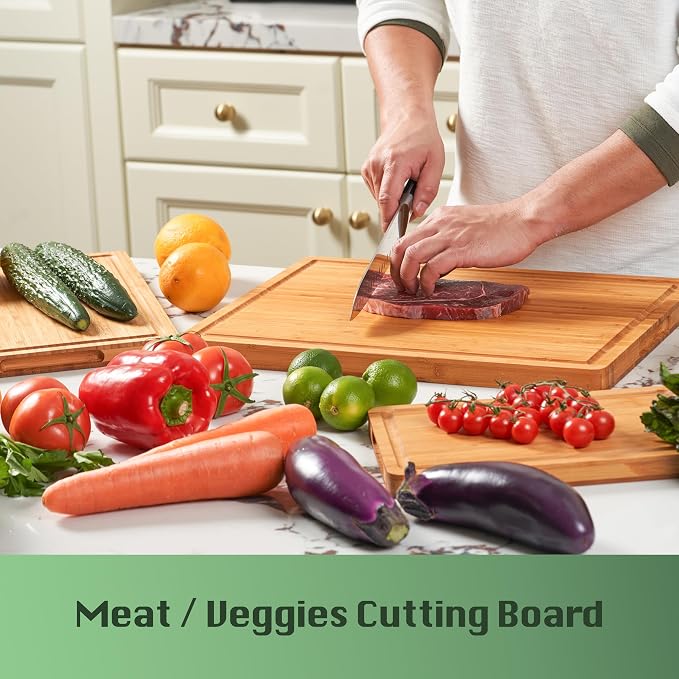 Allsum Extra Thick Wood Cutting Board for Kitchen, Reversible and Durable | 1” thick carbonized bamboo butcher block - resists warping - with handles, juice groove - charcuterie board for party