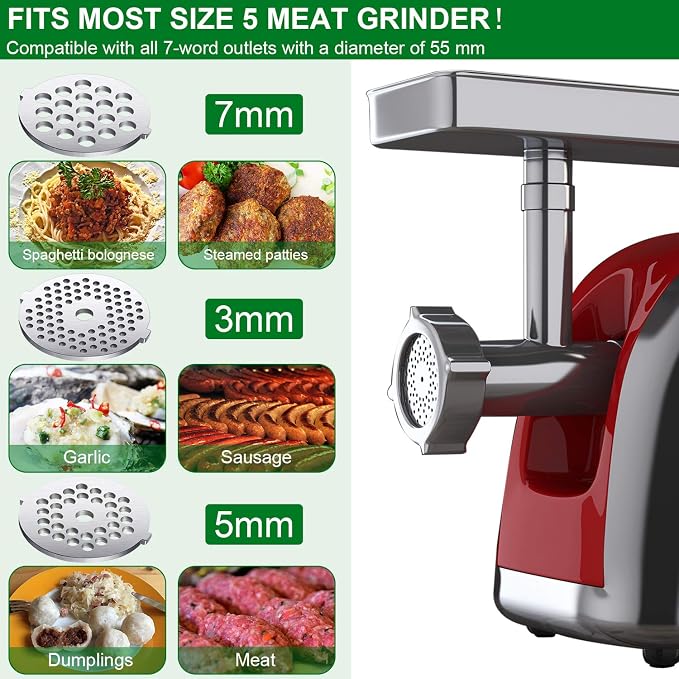 Mudder 9 Pieces Meat Grinder Blades Plate Discs Stainless Steel Food Knife Cutter Meat Grinder Replacement Parts for Size 5 Stand Mixer Accessories