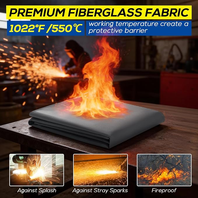 PAWBOSE 6x8ft Welding Blanket, Silicone Coated Fiberglass Fire Blanket for Welding & Cutting - Heavy Duty Fireproof Protection with Storage/Carry Bag for Indoor & Outdoor Use