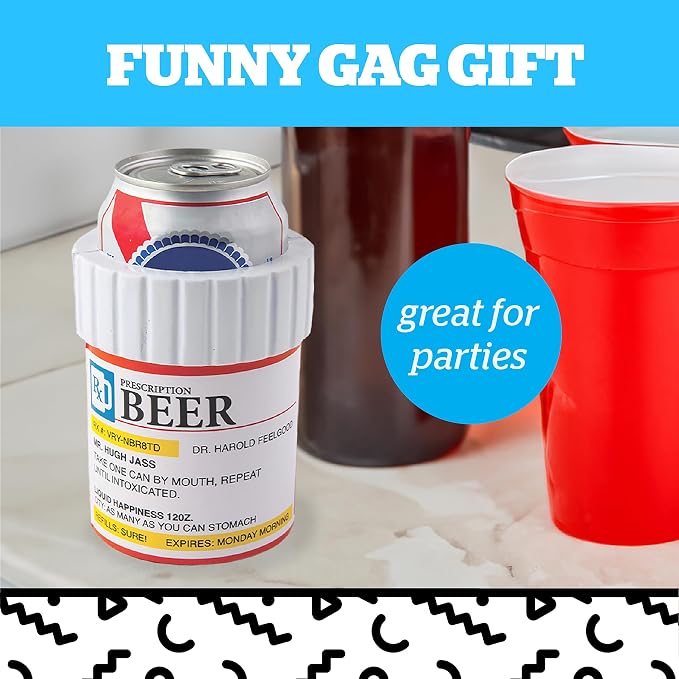 Foam Drink Kooler, Soft Sided Beer Cooler, Portable Party Beverage Holder for Soda Cans, Funny Can Cooler - Prescription Pill Bottle