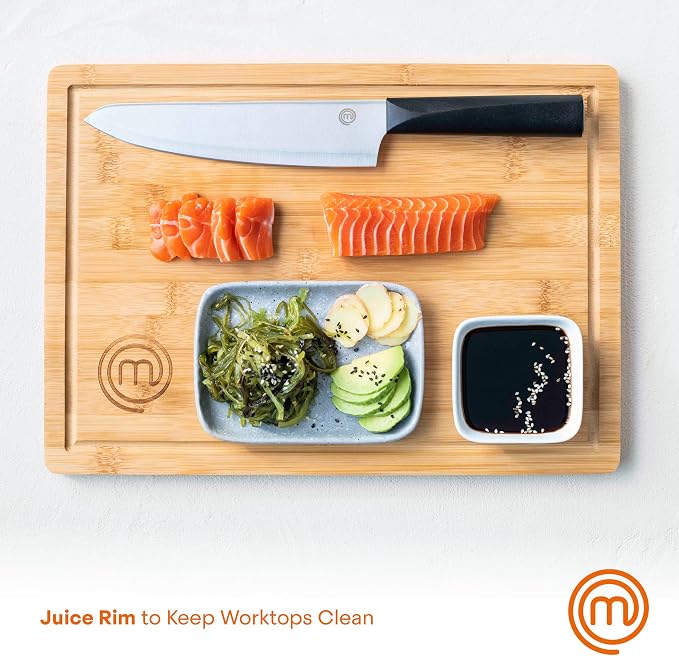 MasterChef Bamboo Cutting Board for Kitchen, Butcher Block Countertop, Large Chopping Board Wood 18" x 12", Natural, Organic & Food Safe Surface, Reversible Wooden Cutting Board with Juice Groove