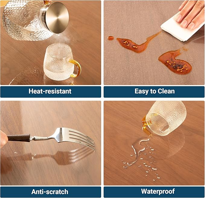Clear Table Cover Protector Rectangle 40 x 96 Inch, 1.5mm Transparent Plastic Table Protector Waterproof, Anti-Scratch Clear Desk Mat for Office Desktop Dresser Dining Table, FDA Compliant