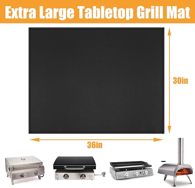Heat Resistant Mats for Countertop fits Tabletop Grill, 36x30x0.04in, Black | 1022℉ Fireproof grill mat for countertop/table protection, fits gas/charcoal grills, pizza ovens, fits Blackstone & Ninja