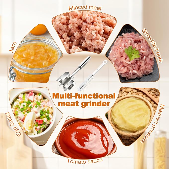 Meat Masher Dishwasher Safe, 304 Stainless Steel Meat Chopper,6-Blade Swirl Ground Beef Smasher,10 Inch Heavy Duty Potato & Hamburger Masher Tool (with Brush）