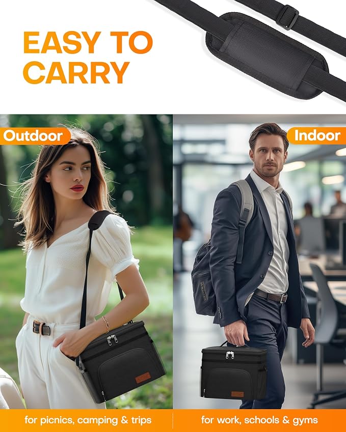 HOTOR Insulated Lunch Box Men Women Leak-Proof Cooler Lunch Bag 15L | 4 Pockets, Adjustable Strap, Ideal for Work, Picnic, Travel, Camping, Gift