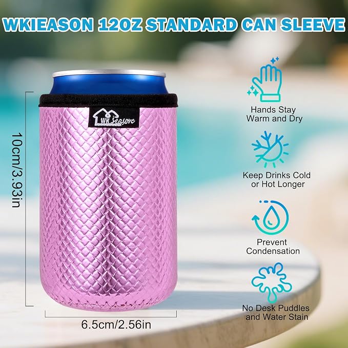 WKIEASON 12OZ Standard Can Coolers Sleeve Neoprene Can Coozies Insulators Can Koozies Cover for Beer Bottle PU Leather Neoprene Can Coolier for Soda Beverage Cokecola Can Sleeves-3PCS Pack