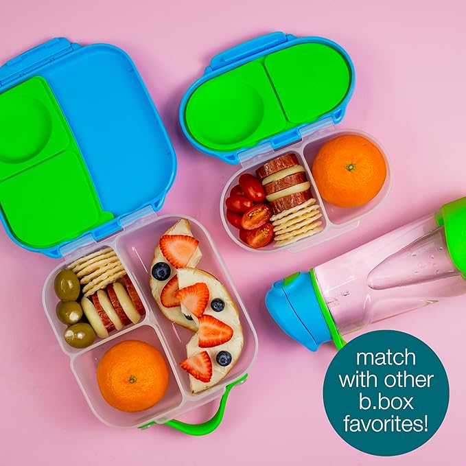 b.box Snack Box (2-pack) Reusable Snack Containers with Lids – Bento Box for Kids & Toddlers, Leakproof Lunch Box, BPA-Free and Dishwasher Safe Snack Container (O'Breeze + Blue Slate, 1 3/4 Cup)