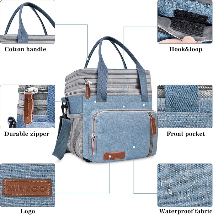 MIYCOO Lunch Bag for Men & Women, Expandable Double Deck Lunch Box, 15L | Leakproof & Waterproof, Portable, Large Soft Insulated Cooler bag for Adult, Work, Camping, Beach, Picnic, Travel