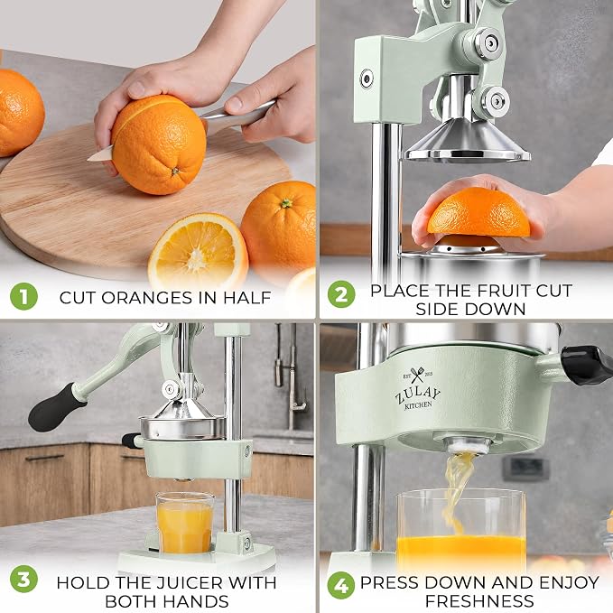 Zulay Kitchen Cast Iron Juicer - Heavy Duty Manual Juicer with Detachable Strainers for Easy Cleaning, Orange Juice Press for Citrus Fruits, Perfect for Bartenders, Juice Lovers & Health Enthusiasts