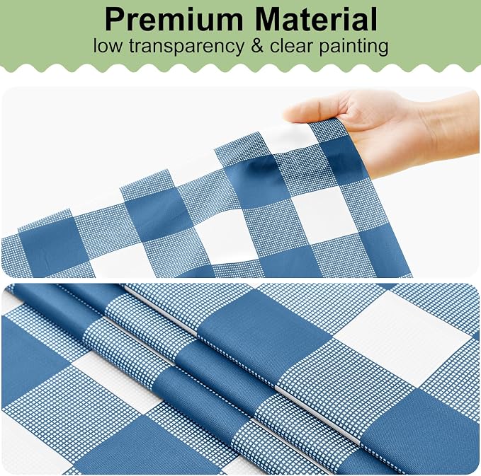 4 Packs Buffalo Disposable Table Cloth, 54 x 108 Inch Waterproof Plastic Tablecloth, Rectangle Aquamarine and White Checkered Table Covers for Picnic, Birthday, Party, Back to School