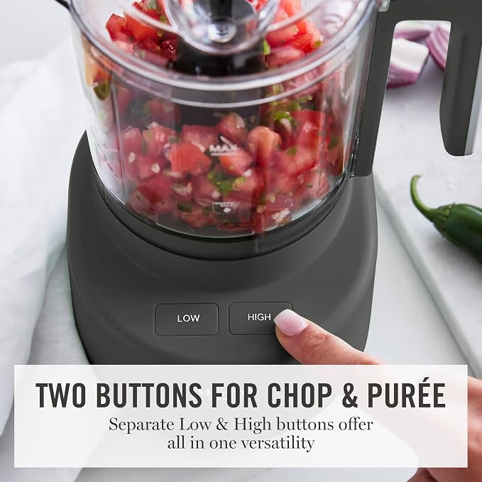 Martha Stewart 3 Cup Electric Vegetable Chopper & Mini Food Processor, Gray | 24oz BPA-Free Bowl, Stainless Steel Blades, Pour Spout, Dice, Puree, Mince, Chop Vegetables & Herbs, Dishwasher-Safe Parts
