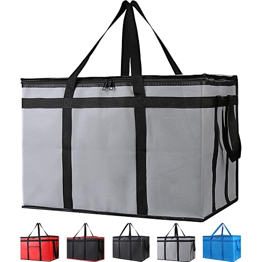 Bodaon Insulated Food Delivery Bag, XXX-Large, Grocery Bags, Grey, 1-Pack | Grocery Tote Insulation Bag for Catering/Drivers for Hot and Cold Meal, Pizza Warmer, Cooler Bag, Food Warmers for Parties