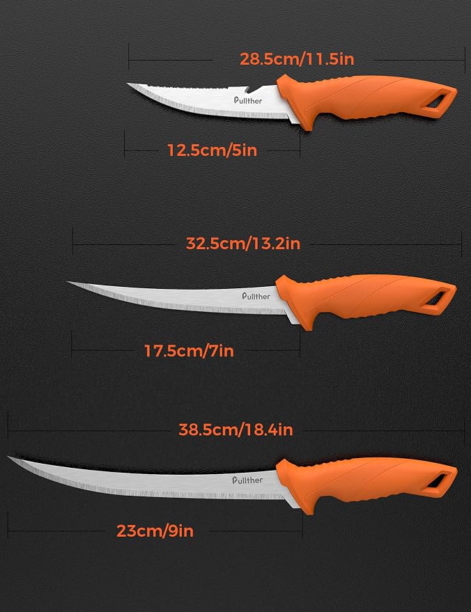 3 pcs Fillet Knife for fish,Stainless Steel Fishing Knife | 9 Inch and 7 Inch Filet Knives,5 Inch Fishing Bait Knife with Non-Slip Handle,Fishing Gear Set with Protective Sheath