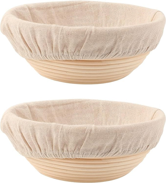 Bread Proofing Baskets Set of 2 8.5 inch Round Dough Proofing Bowls w/Liners Perfect for Home Sourdough Bakers Baking