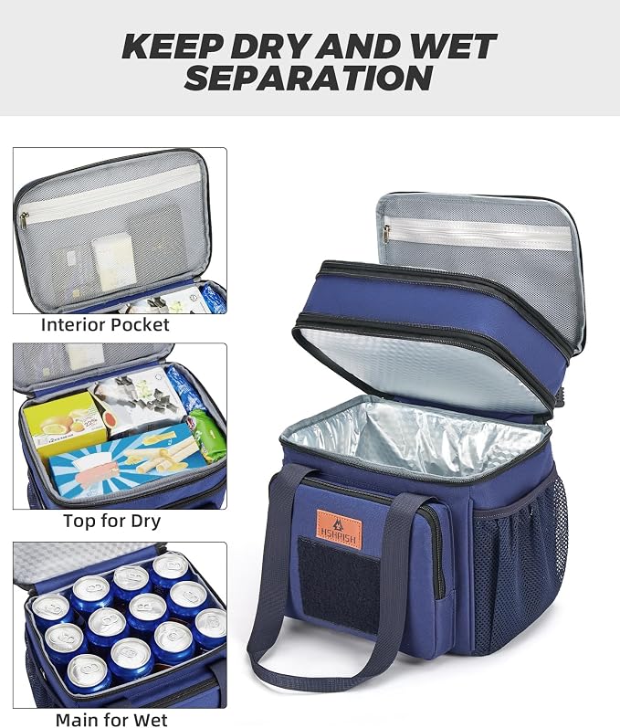 HSHRISH Expandable Large Tactical Lunch Box for Adults, Durable Insulated Lunch Bag with Lots of Storage Space, Cooler Bag for Men Women Work Outdoor Picnic Trip, 16 L, Black