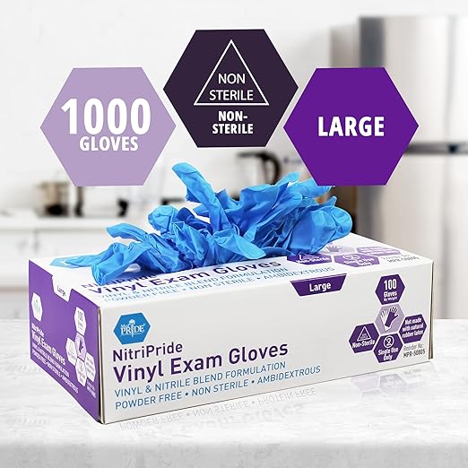 MED PRIDE Nitrile/Vinyl Blend Exam Gloves,Powder-Free,Blue,Large,1000-Count