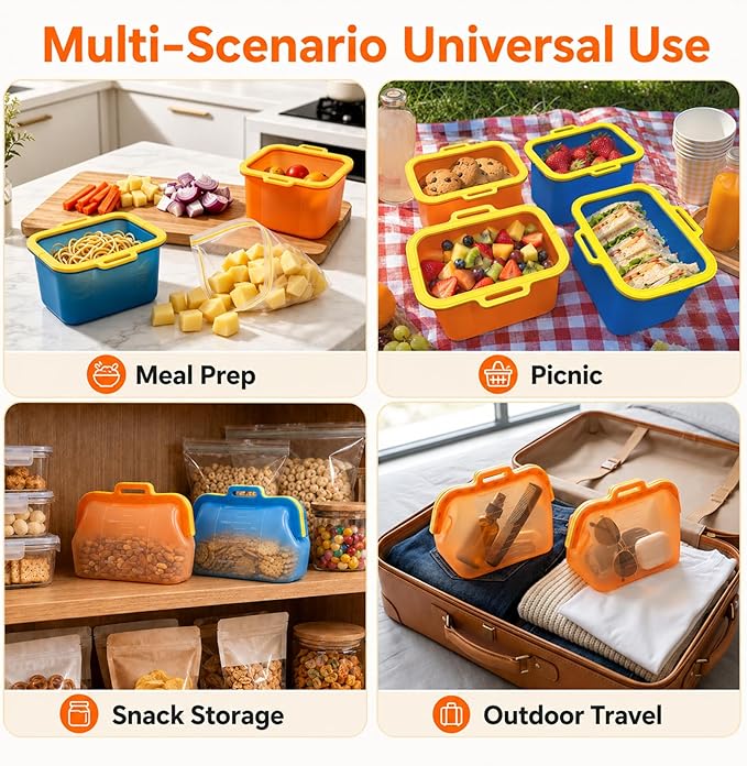 Reusable Silicone Food Storage Bags, NUZEAK Magnetic Seal Reusable Storage Bags, Stand Up Silicone Freezer Bags for Food, Fruit, Snack, Sandwich, Meal Prep, Dishwasher Safe, 50oz, 1 Pack