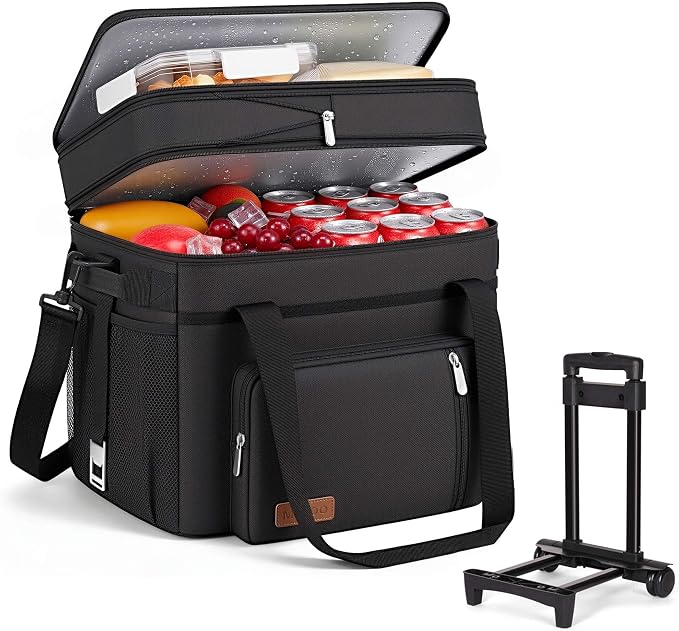 MIYCOO Cooler Bag with Wheels, 60 Can Expandable Double Deck Cooler | Leakproof Insulated Soft Lunch Cooler, Extra Large Portable Ice Chest Cooler for Beach, Picnic, Camping, Shopping