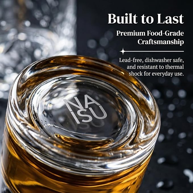 NAISU Glass - specifically designed N1 Sphere Clear Ice, Premium Whiskey & Cocktail Glass for Spirits, Bourbon & Scotch – Crystal-Clear, Heavy Base, Ideal for Home Bar & Gifting (One)