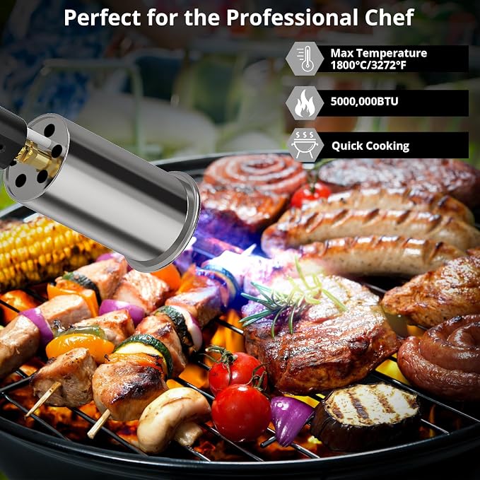 Sondiko Powerful Propane Torch with Gas Cylinder Stand Base, Grill Torch | Cooking Torch, Sous Vide, Campfire Starter, Adjustable Torch Gun for Searing Steak, BBQ, Welding, Propane Tank Not Included