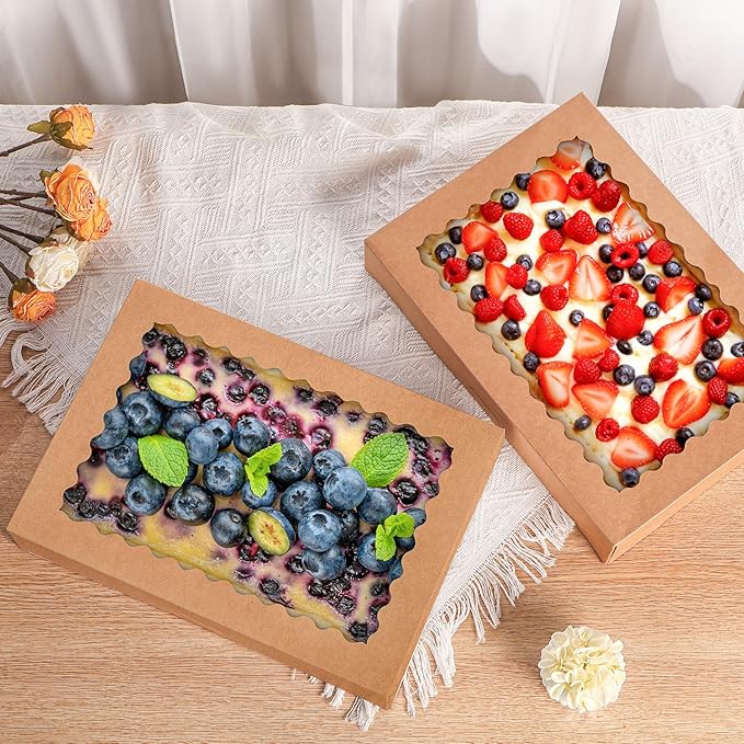 8pcs Cookie Boxes,14x10x2.5 Inch Large Bakery Boxes with Window for Pies Chocolate Strawberries Muffin Containers Donuts Pastry Dessert Tcoivs(Brown) (Brown, 14 * 10 * 2.5inch/8pcs)