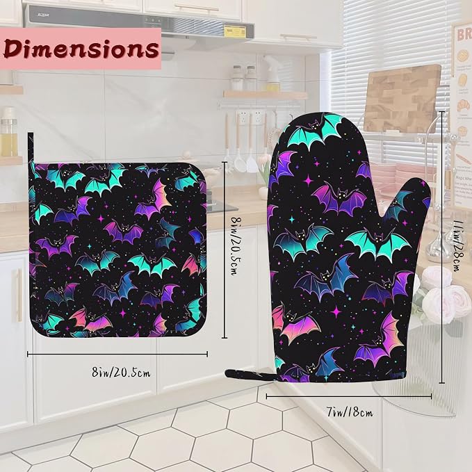 Magic Bat Heat-Resistant Silicone Oven Mitts and Pot Holders,Long Oven Gloves with Non-Slip Grip for Cooking, Baking, Grilling,BBQ