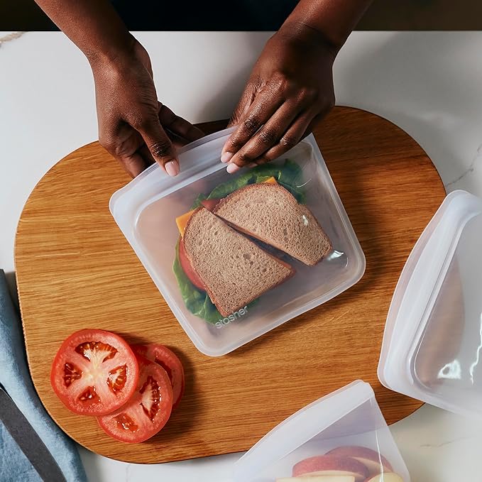 Stasher Silicone Reusable Storage Bag, Sandwich Bags, Reusable Freezer Bag, Microwave, Dishwasher, Oven Safe, Sous Vide, Premium Lunch Container, Eco Friendly, Food Storage Bags, 28 oz, Clear | Food-Safe Silicone, Freezer, Sous Vide, Microwave, Dishwas...