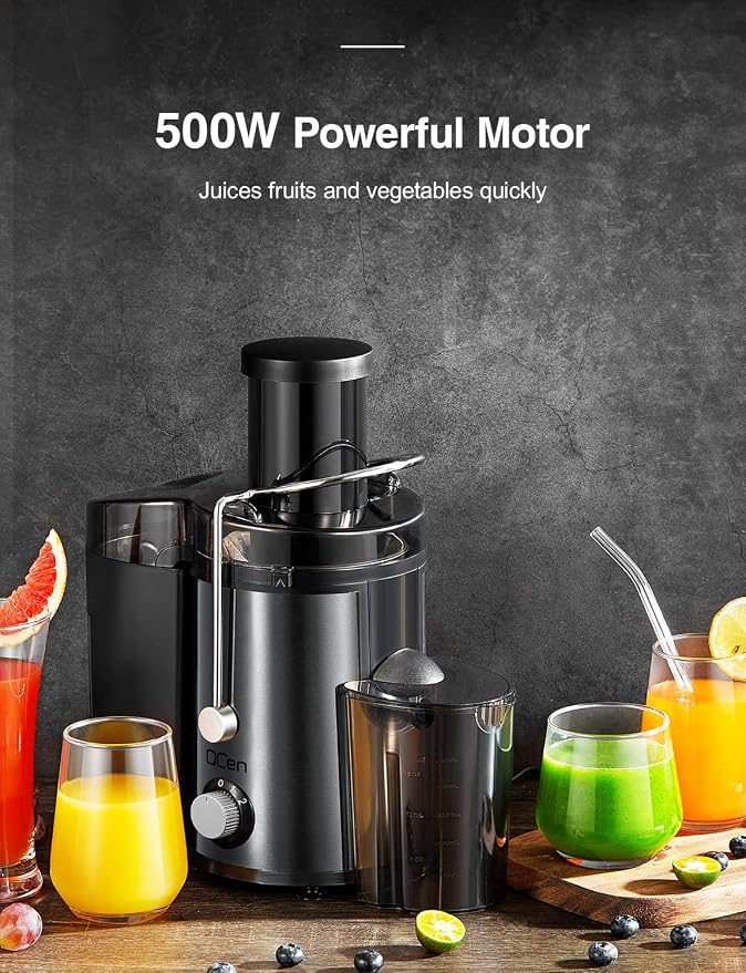 Juicer Machine 800W Centrifugal Juicer with Wide Mouth Feed Chute | For Fruits And Vegetables, Stainless Steel, BPA-Free Parts, Easy To Clean, Metallic Black, Fast Juice Extraction