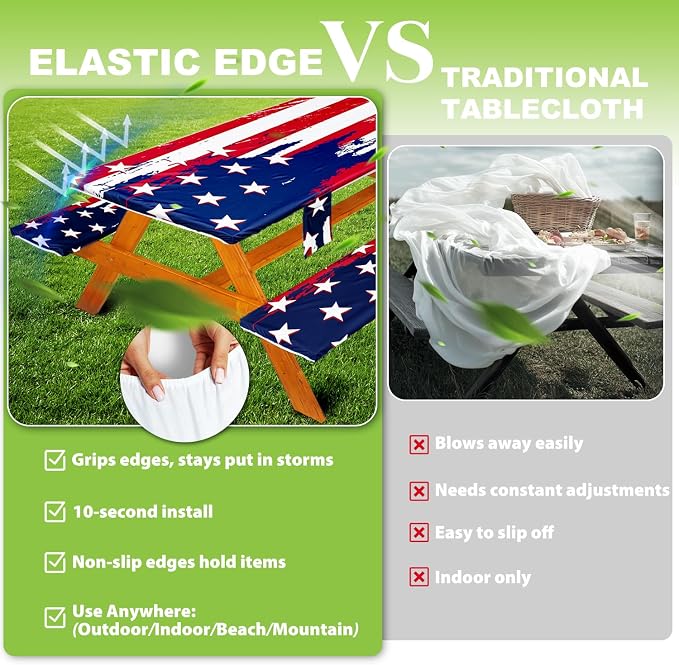 Picnic Table Cover with Bench Covers Table Cloth Tablecloth Summer Outdoor Rv Patio Tent Camping Glamping Campsite Camper Essentials Accessories Items Gear Gadgets Stuff Necessities Supplies Must Have