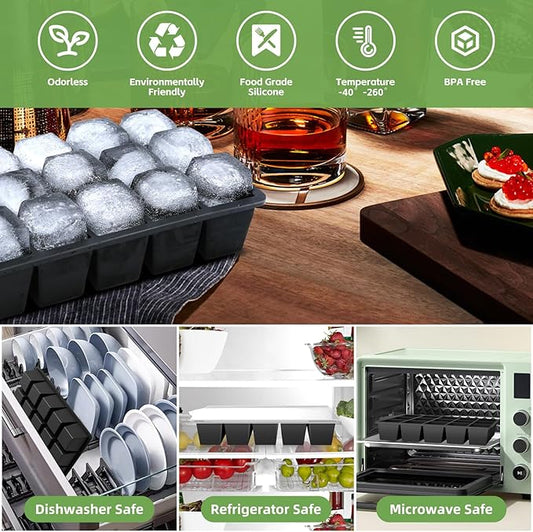 FANYITY Bpa Free Silicone Ice Cube Trays 4-Pack with Locks lids,Easy Release Ice Molds for Freezer,Perfect for Cocktails, Whiskey, Coffee