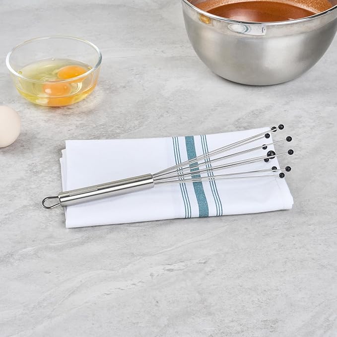 Restaurantware-German Standard 10.6 Inch Ball Whisk, 1 Kitchen Whisk With Silicone Balls - Ergonomic Handle, Dishwashable, Stainless Steel Manual Egg Beater, Durable, For Whisking, Stirring, Mixing
