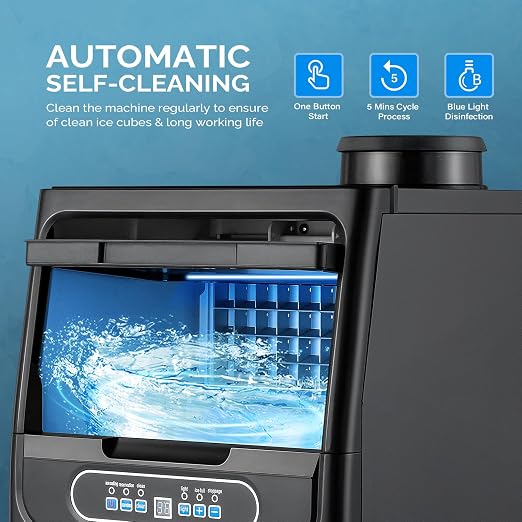 ROVSUN Commercial Ice Maker 90LBS/24H with 2 Water Inlets, Stainless Steel Ice Machine Countertop & Freestanding for Restaurant Bar with 11lbs Storage Bin, Ice Scoop, Drain Pipe & Water Filter