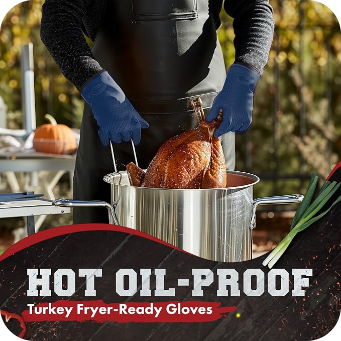 KITCHEN PERFECTION Silicone Smoker BBQ Gloves - Heat Resistant Oven Mitts | Waterproof, 5-Finger Design For A Better Grip, for Pitmasters, Meat Smoking, Grilling, Cooking, Frying Turkey | Grill Gift