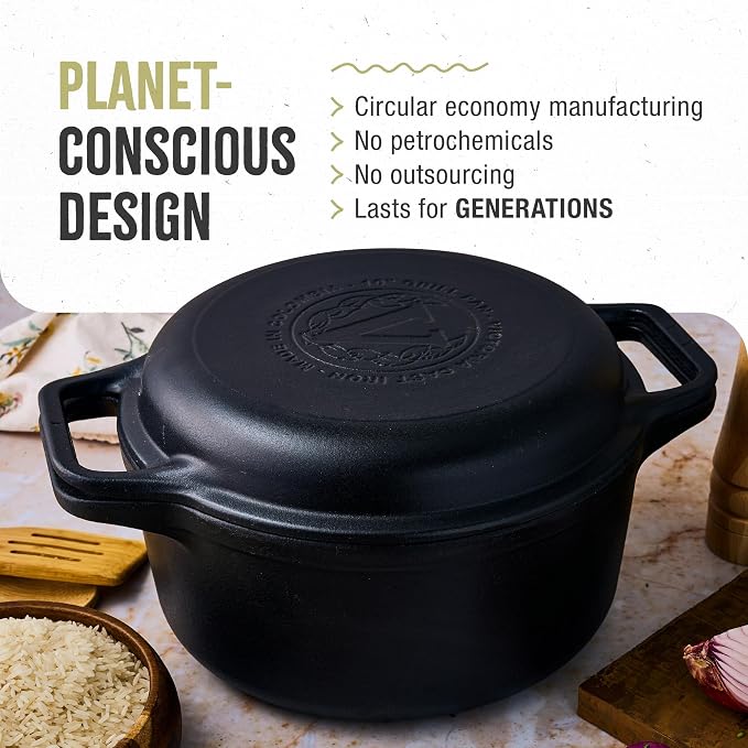 Victoria 6-Quart Cast Iron Combo Cooker, Combination Dutch Oven and Skillet, Made in Colombia, 2-Piece Set
