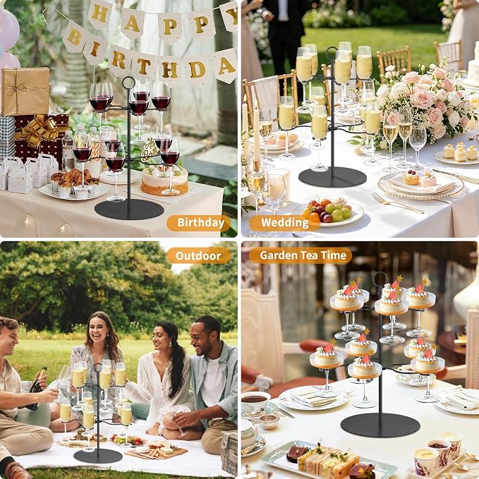 Cocktail Tree Stand for Parties Brunch,2 Tiers 10 Holders Drink tower Wine Glass Holder Stand,Champagne Tower Martinis Tree,Wine Glasses Display Margarita tower Drink stand for Mimosa Bar Party Bridal